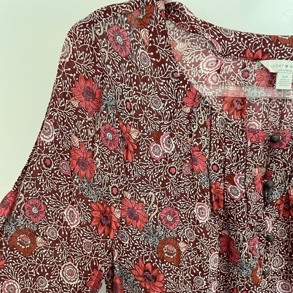 Lucky Brand floral long sleeve blouse with button details and tie wrists small - Picture 3 of 10